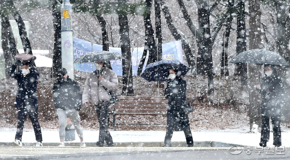 1년 중 가장 많은 눈이 내린다는 절기상 대설(大雪)을 하루 앞둔 6일 인천 남동구 한 거리에서 시민들이 함박눈을 맞으며 걸어가고 있다.정선식기자