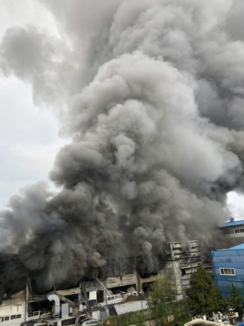 화재가 발생한 싸이노스 공장. 경기도재난안전본부 제공