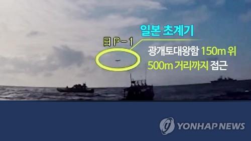 2018년 12월 한국군함에 접근한 日초계기. CG=연합뉴스TV 제공 자료