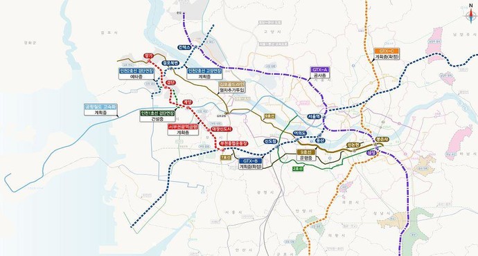 김포·검단(인천)~서울 주요도심 간 철도 이동경로. 사진=국토교통부 제공