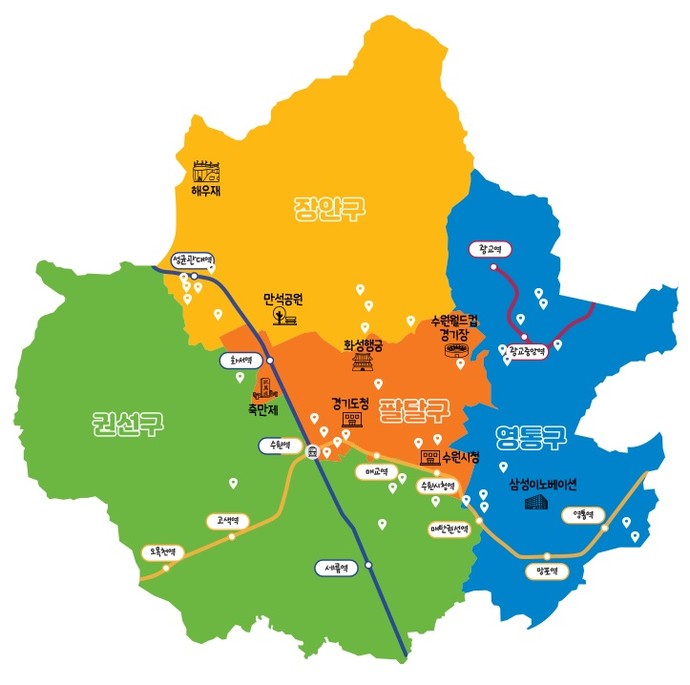 The map of must-go restaurants in Suwon.  