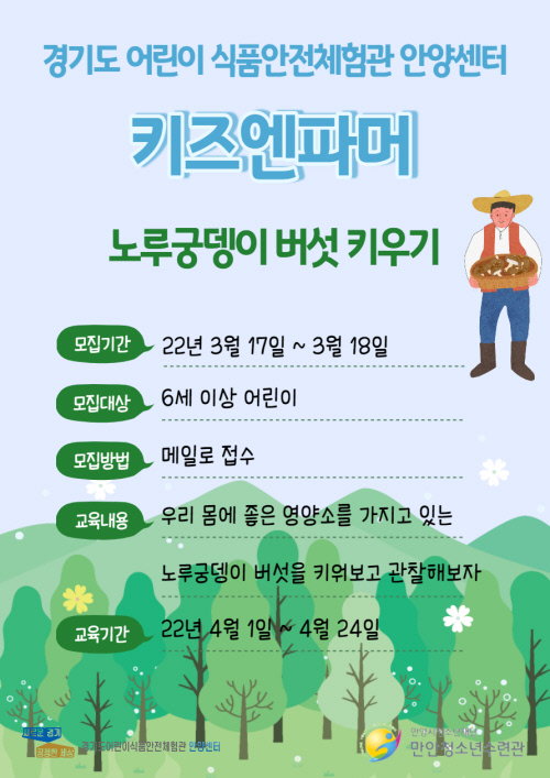 노루궁뎅이 버섯 키우기 ‘키즈엔파머체험생’ 모집 포스터 제공=안양시청소년재단