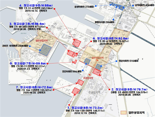 인천 중구 항동 7가 인천항 남항 배후부지 인근 물류창고 배치도. 사진=인천중구청 
