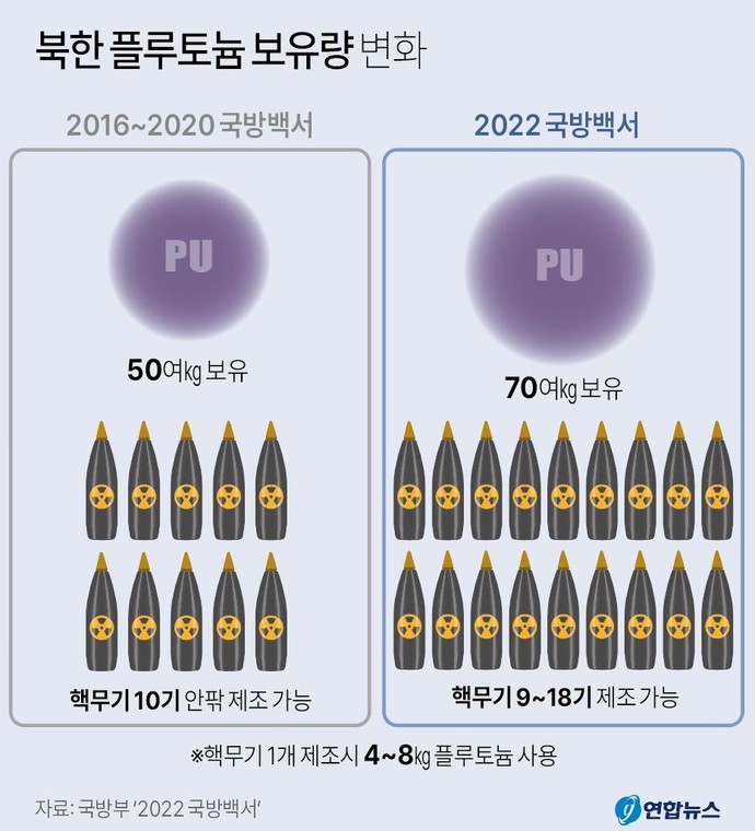 북한 플루토늄 보유량 변화. 그래픽=연합
