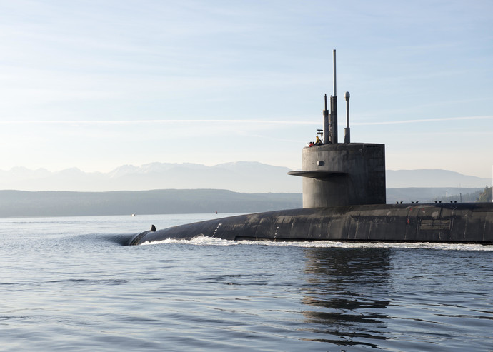 오하이오급 탄도미사일 잠수함 USS 네바다호가 모항인 워싱턴주 해군기지로 돌아가는 모습. 사진=미국 국방부