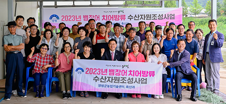 양평군이 지난 4일 뱀장어 치어 9천519마리를 남한강에 방류했다. 사진=양평군청