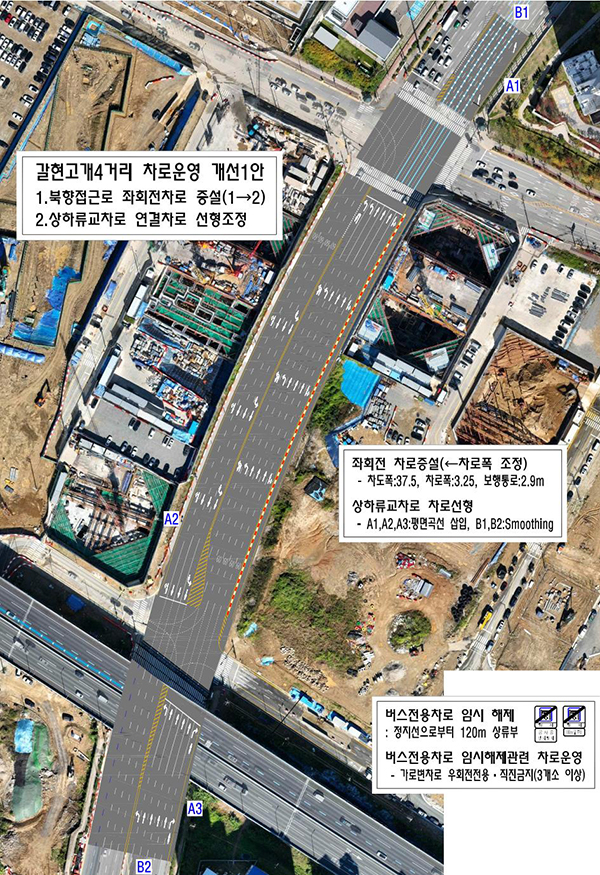 지정타 S4BL 앞 교차로 교통혼잡 개선을 위해 발표한 차로 운영 개선안 계획도. 사진=과천시청
