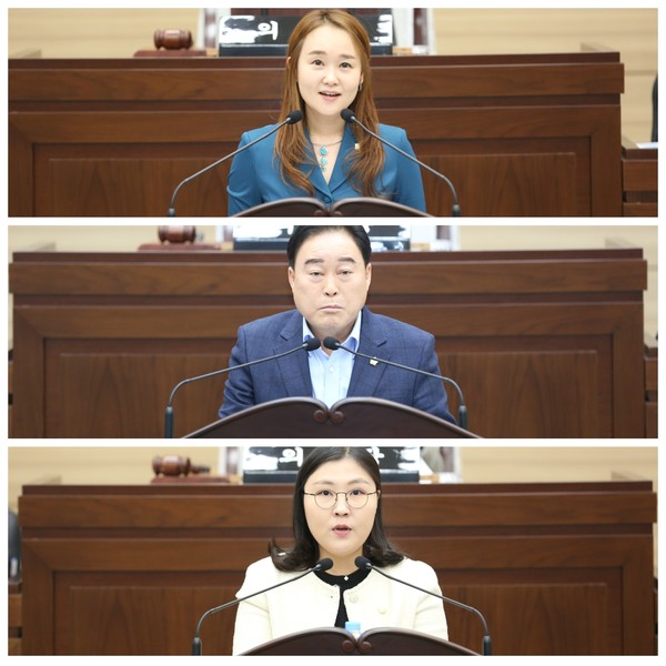 인천 서구의원들이 지역 화력 발전소 해결과 관련해 서구청에 적극 행정을 촉구했다. 사진 위쪽부터 차례대로 김원진, 김춘수, 송이 서구의원. 사진=서구의회