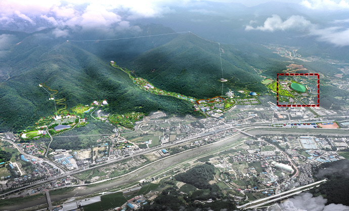 동두천시 소요산 확대개발 지구에 위치한 경기장 예정지 일원의 조감도. 사진 오른쪽 점선 안이 스피드스케이팅 경기장이다. 사진=동두천시청