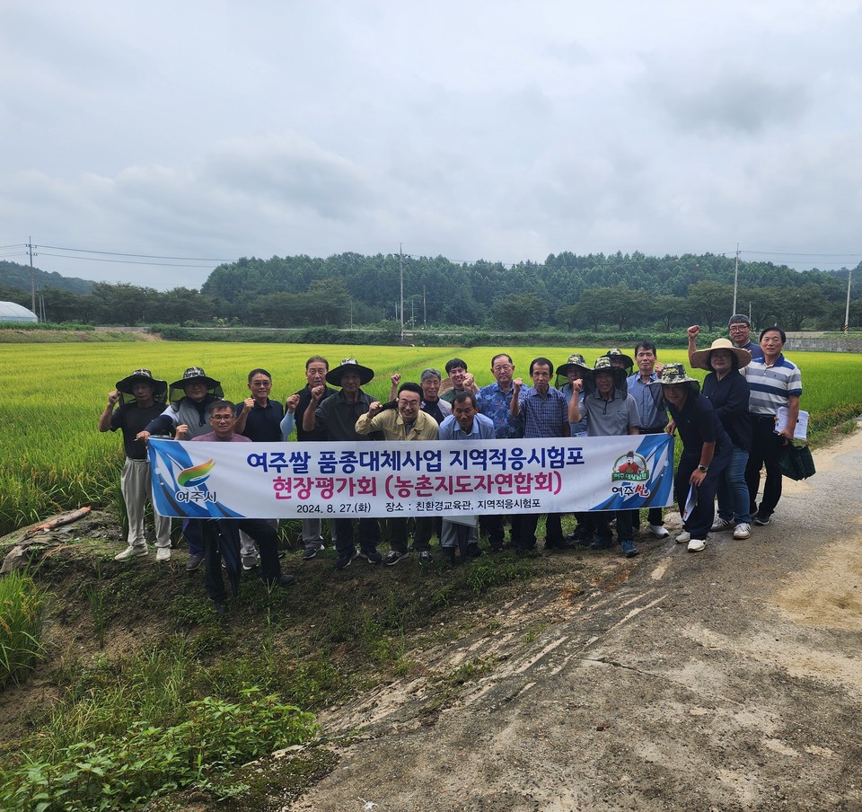 여주시는 2024년도 여주쌀 품종대체사업 1차 현장 평가회를 지난 8월 27일 북내면 하거리 지역적응시험포 2개소에서 진행했다고 28일 밝혔다. 사진=여주시