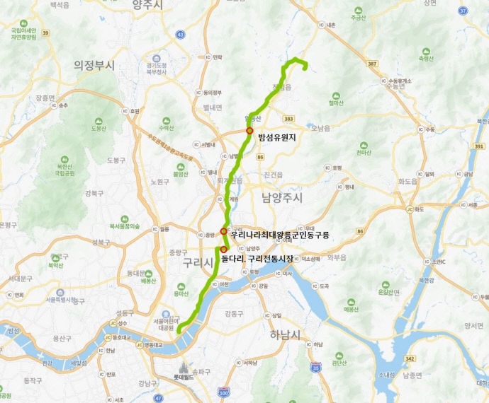 남양주 1번 버스 노선도.