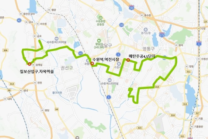 수원13-1번 버스 노선도.