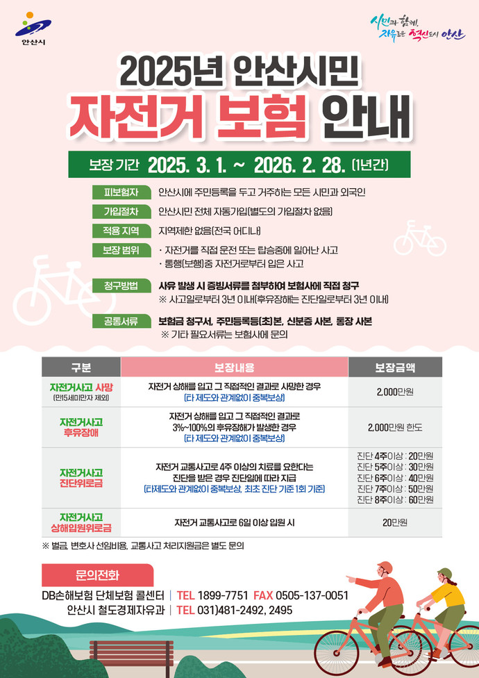 안산시는 자전거 관련 사고에 대비해 안산시민(외국인 포함)을 대상으로 자전거 보험에 가입했다고 밝혔다. 사진=안산시
