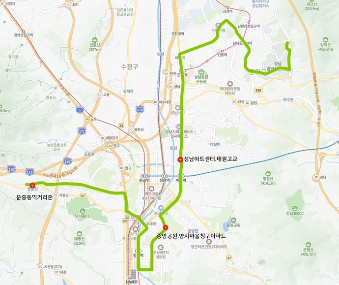 성남 220번 버스 노선도.