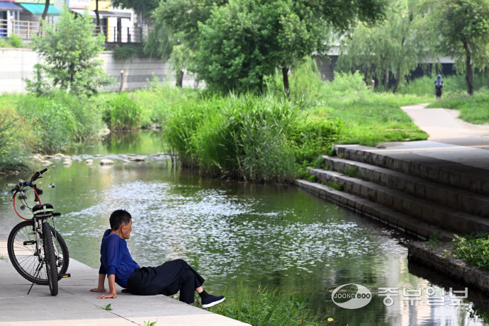 본격적인 더위가 시작된다는 절기상 소서인 지난 7일 오후 수원시 팔달구 수원천 다리 밑 그늘에서 시민들이 더위를 피하고 있다. 임채운기자