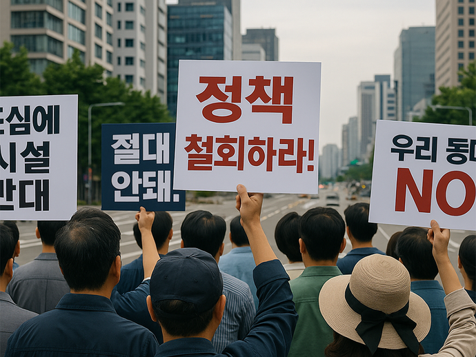 도심에서 주민 집회가 벌어진 상황을 가정해 AI로 이미지 생성했다. 사진=ChatGPT