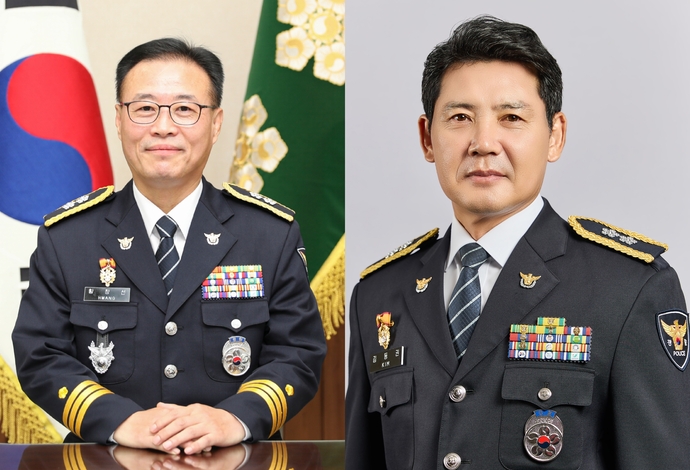 (사진 왼쪽부터) 황창선 신임 경기남부경찰청장과 김동권 경기북부경찰청장. 사진=경기남·북부경찰청