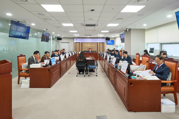 13일 수원 경기도의회 상임위원회 회의실에서 열린 경기도체육회·경기도장애인체육회·(재)경기도수원월드컵경기장관리재단에 대한 2025년도 행정사무감사에서 도의원들이 감사를 진행하고 있다. 사진=경기도의회