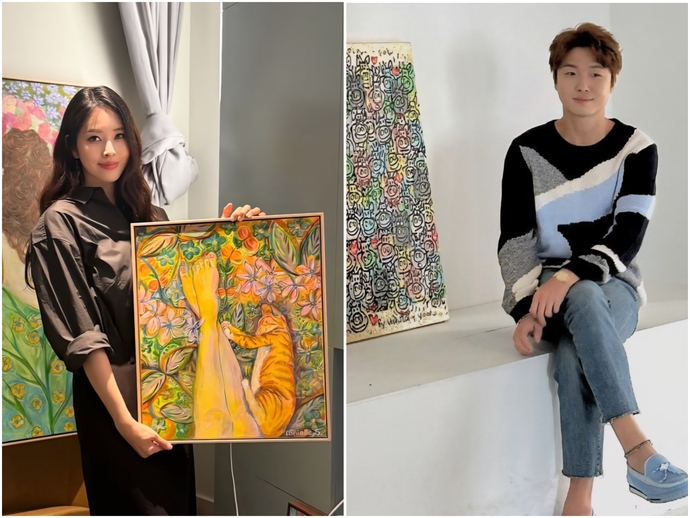 방송인 겸 화가 서동주(왼쪽)와 행복한 돼지작가로 유명한 팝아티스트 한상윤이 용인의 갤러리 필랩과 함께  오는 20일부터 인천아트쇼에서 시민들과 만난다. 사진=갤러리 필랩